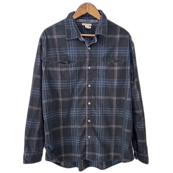 Carbon 2 Cobalt Other - Carbon 2 Cobalt Mens Shirt Large Button Up Plaid Corduroy Black Blue Pockets